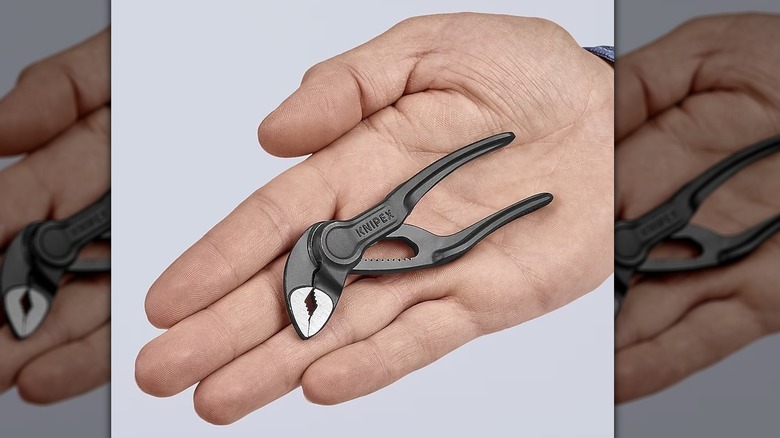 Hand holding mini pliers