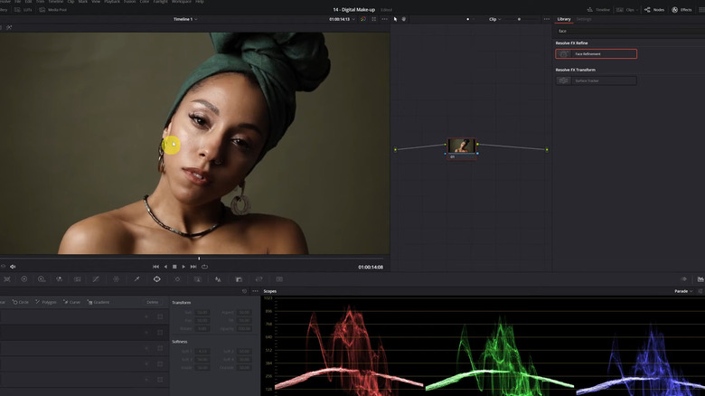 Using Face Refinement feature on footage of woman in DaVinci Resolve