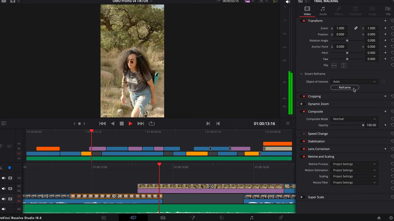 Video being edited on DaVinci Resolve of girl walking outdoors