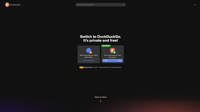 DuckDuckGo homepage