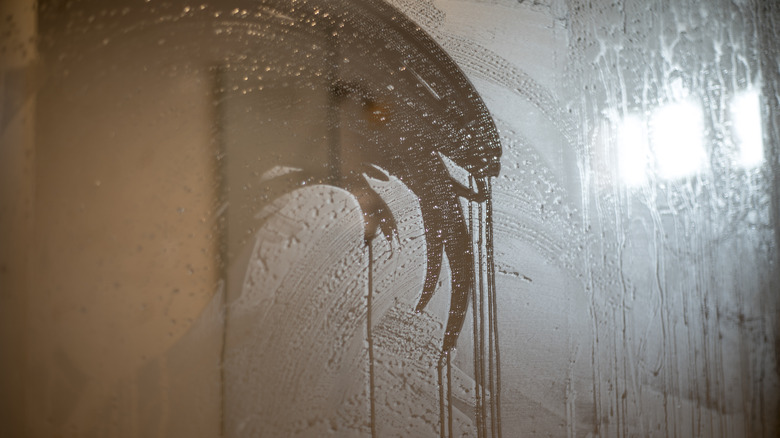 Fogged over bathroom mirror