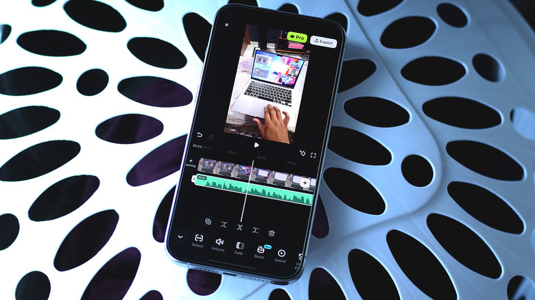 Phone running Filmora video editing app