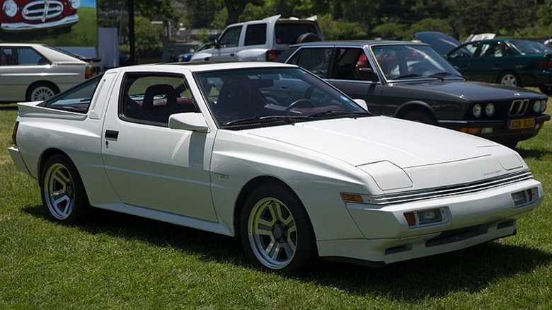 1987 Chrysler Conquest TSi in White with Maroon interior, displayed as part of the Radwood event which made up part of the 2022 Greenwich Concours d'Elegance