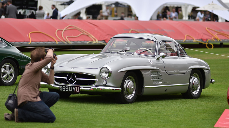 Silver 1955 Mercedes 300SL parked