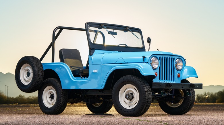 Blue Jeep CJ5 parked