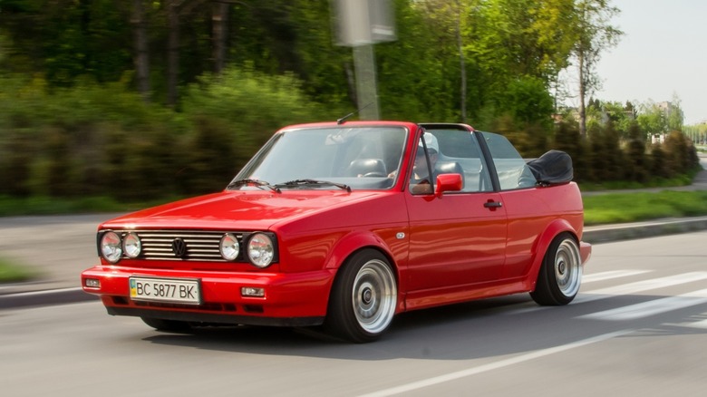 Red Wolkswagen mk2 Cabriolet driving