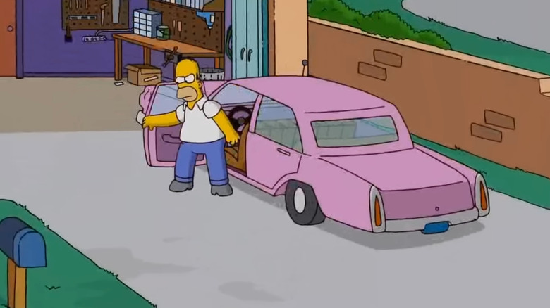 Homer angrily walking out of car