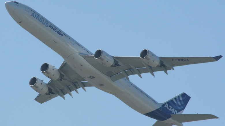 An Airbus A340-600 at the 2006 Farnborough International Airshow in Farnborough, England.