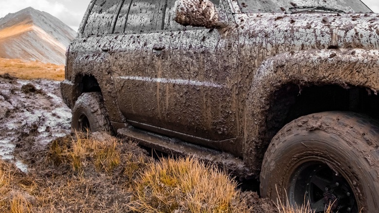 Truck stuck in deep mud