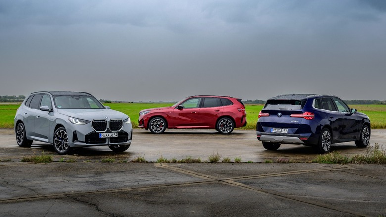 three BMW X3s parked on the pavement