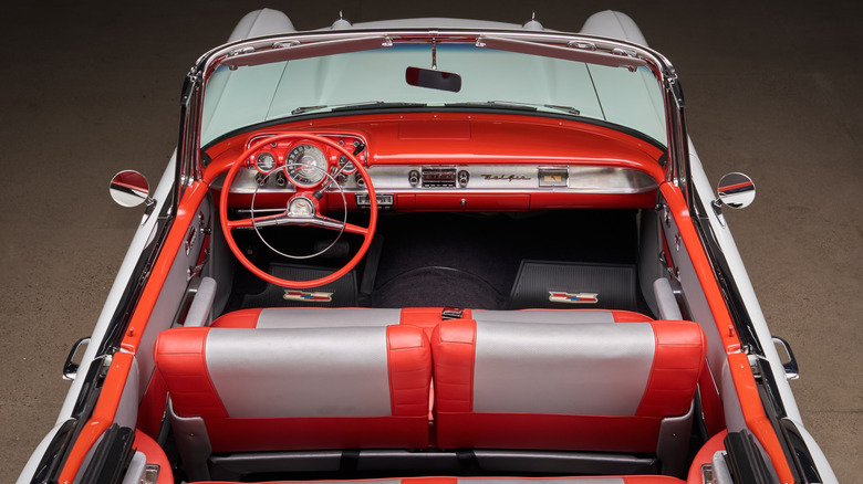 Chevy Bel Air parked showing the front seats from above