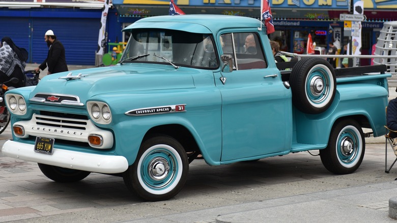 Classic green  Chevrolet Apache pickup truck