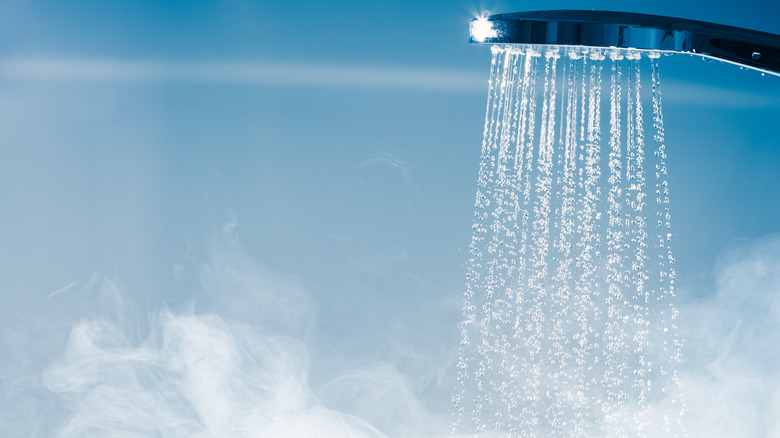 hot water flowing from shower head