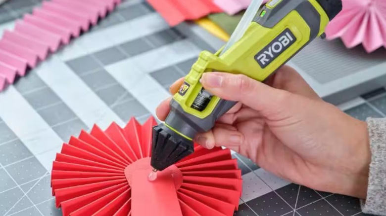 Ryobi USB Lithium Glue Pen being used on paper flower