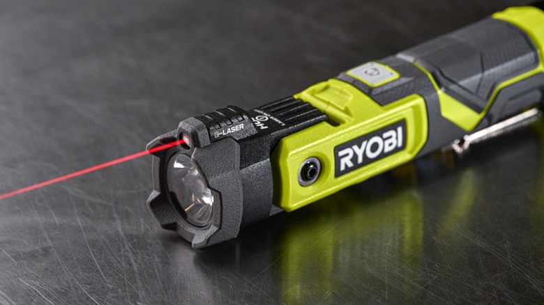 Ryobi USB Lithium Pivoting Laser Flashlight Kit with laser activated