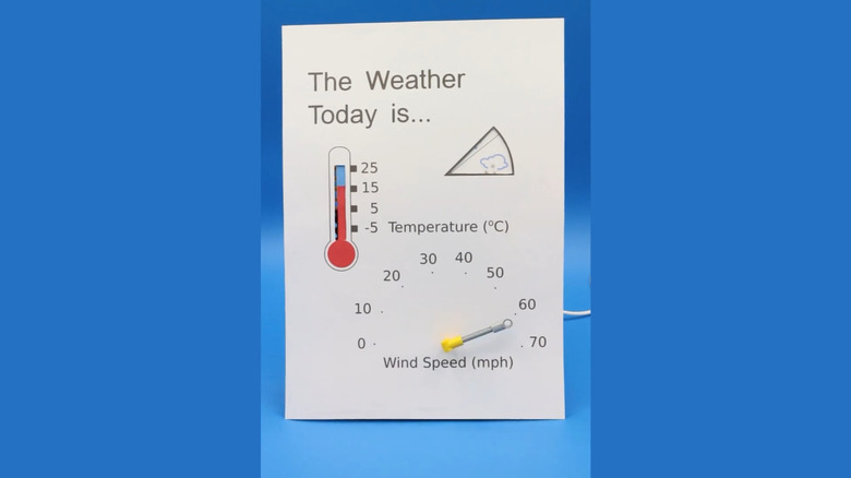 LEGO weather station showing real-time weather data