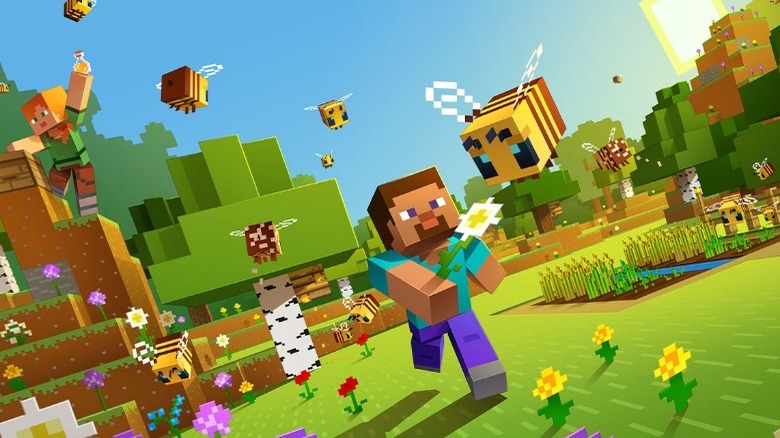 Mincraft character in field