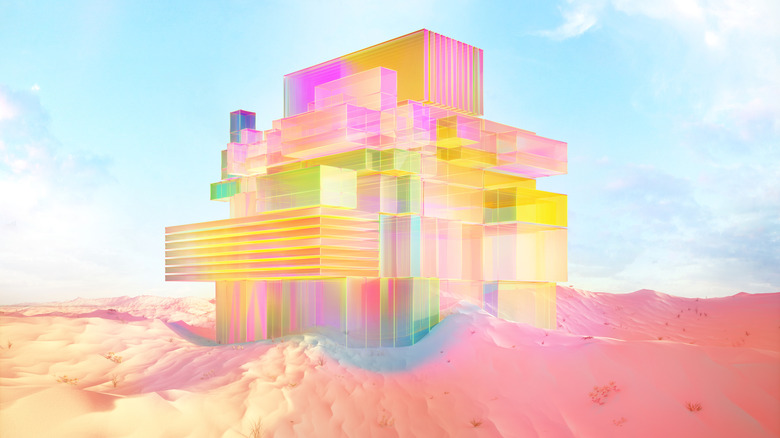 digitally generated pastel-colored edifice