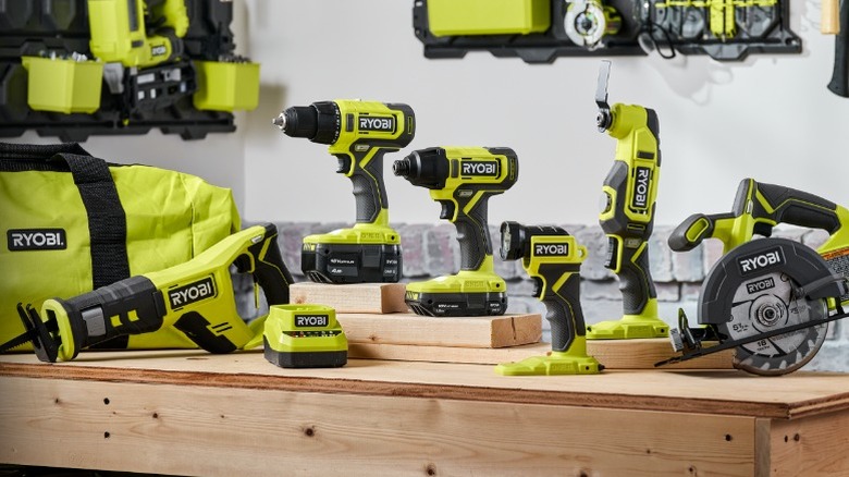 Ryobi tools on workbench