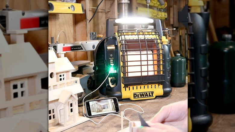 DeWalt propane heater being used in workshop