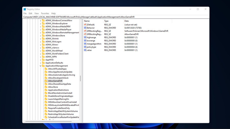 Windows registry screenshot
