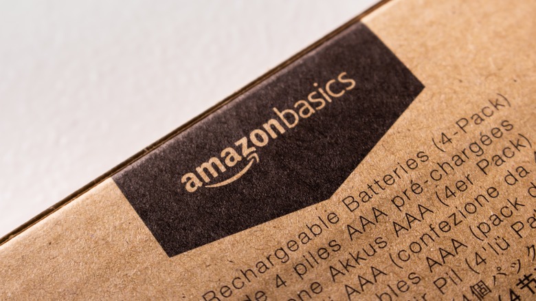 Amazon Basics logo on package of batteries