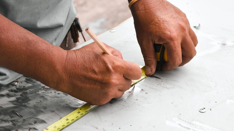 measuring a steel plate