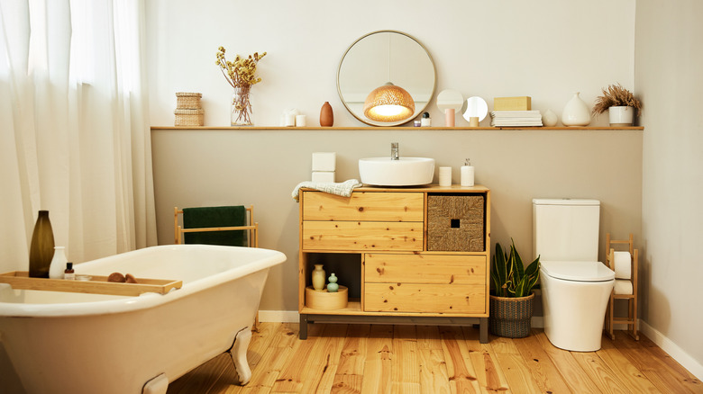 Wooden bathroom interior