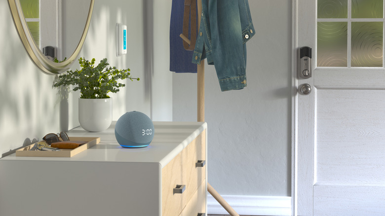 Echo Dot on a table near the front entry