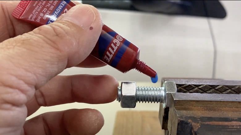 Blue threadlocker on bolt