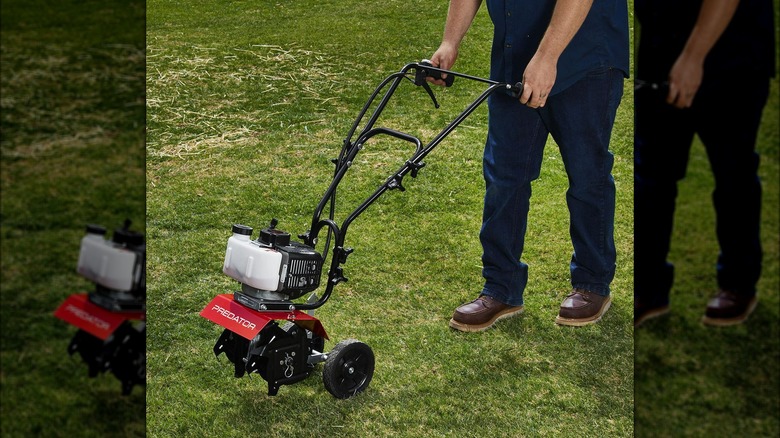 person using bauer cultivator 