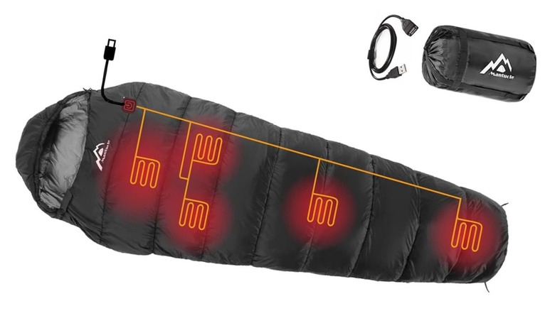 Heated sleeping bag with cable