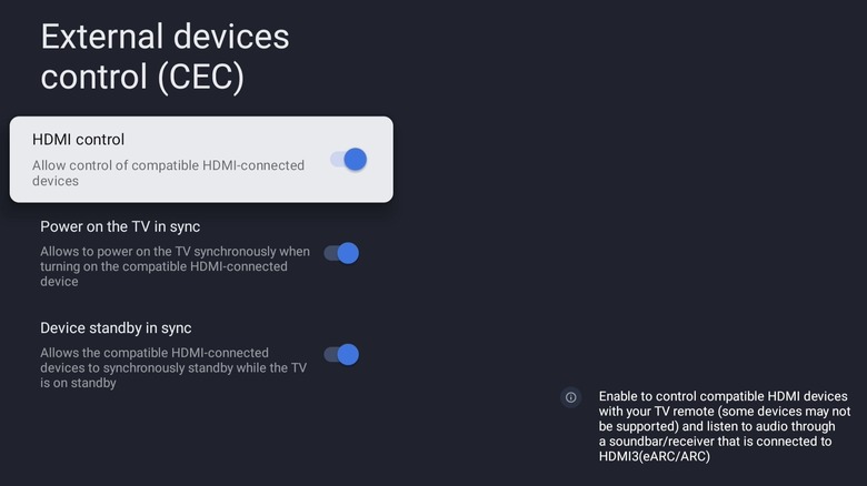 HDMI CEC menu on Google TV