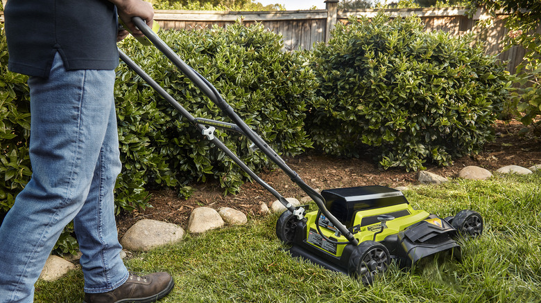 Ryobi 40V 18-inch 2-in-1 Push Mower in use