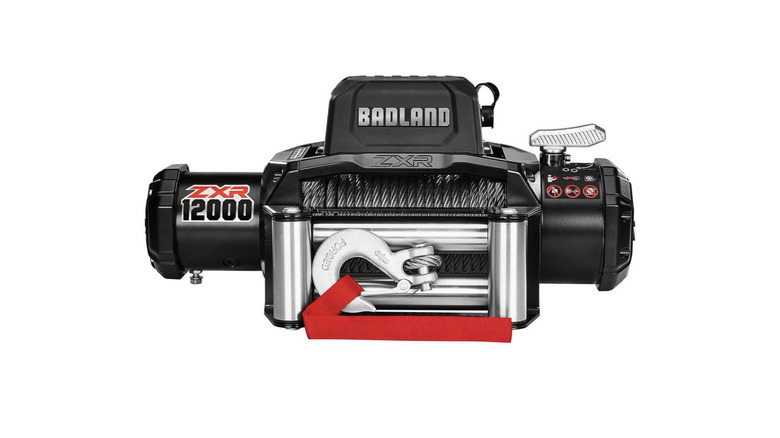 Badland 12000 ZXR winch against white background