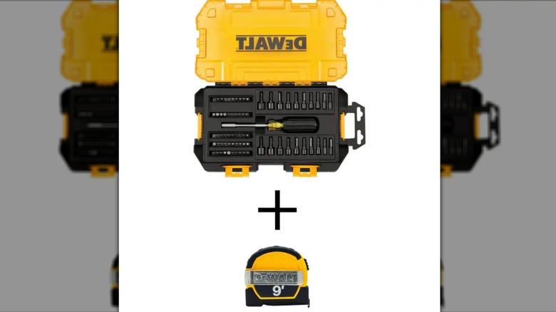 DeWalt bit and nut driver set with a tape measure