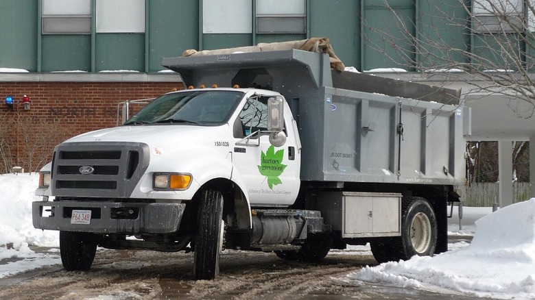 Ford F-750 driving on snowy road