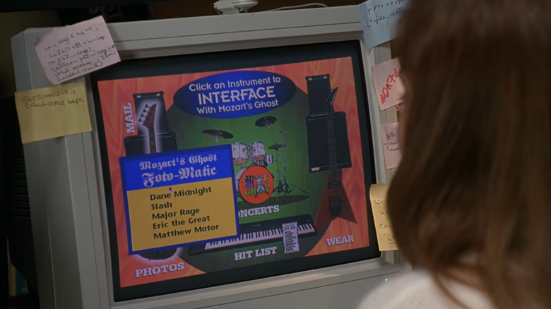 Sandra Bullock's character checks out the "website" for Mozart's Ghost in "The Net"