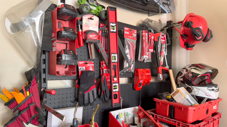 A wall full of Milwaukee tools