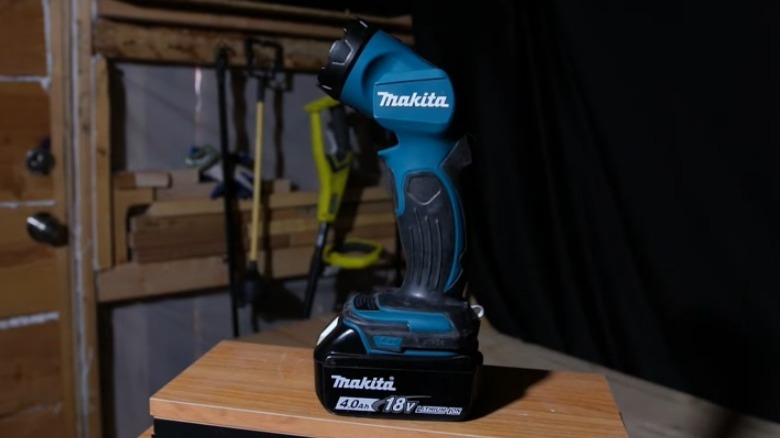 Makita flashlight on bench