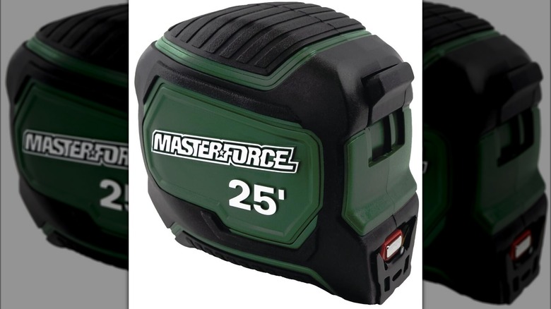 green and black Masterforce 25-foot tape measure