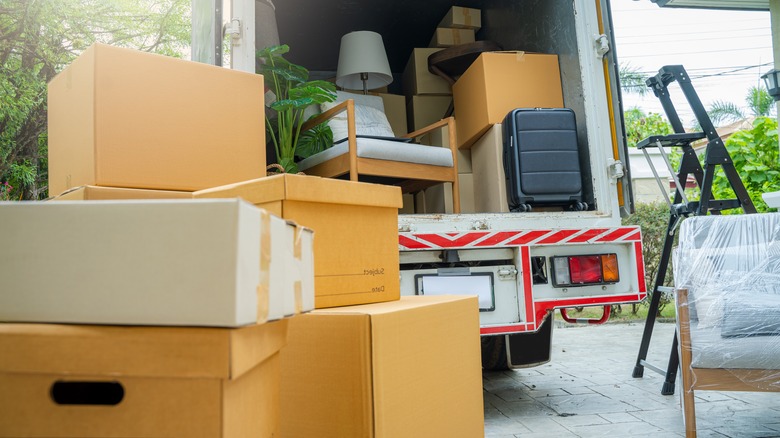 moving boxes going into truck