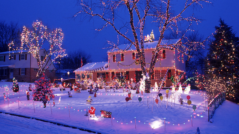 House with lots of Christmas lights and decorations