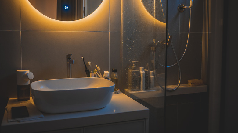 Bathroom interior at night