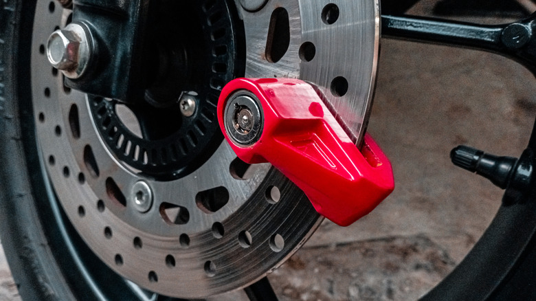 Anti-theft lock on motorcycle wheel