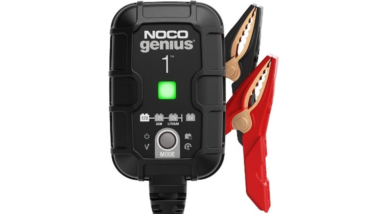 Noco Genius 1 smart charger on white backdrop