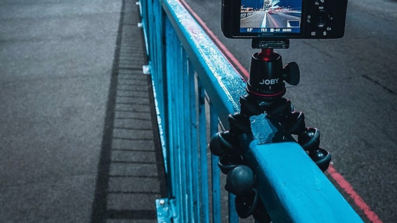 Joby tripod attached to railing