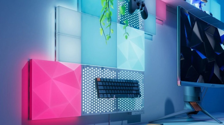 Nanoleaf Blocks decorating gaming computer wall