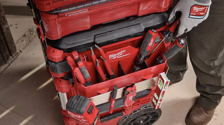 Packout stack with Caddy Attachment holding various hand tools