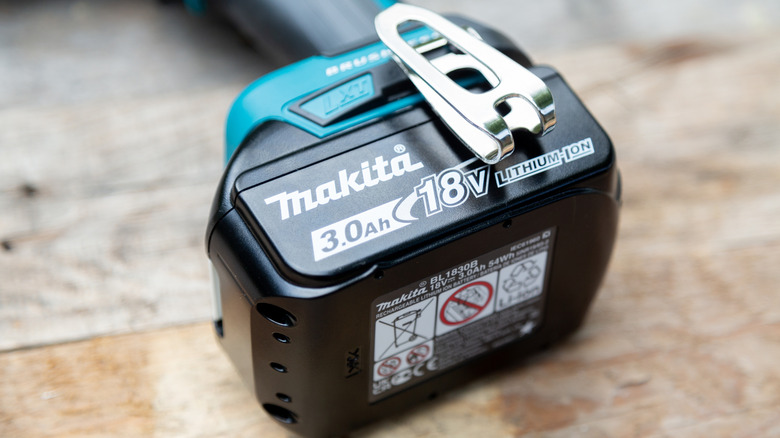 Makita 18V battery attached to a power tool